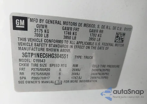 2017 GMC Sierra 1500 Slt из США, поврежденный, VIN 3GTP1NEC6HG304551